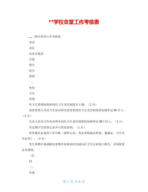 学校食堂工作考核表