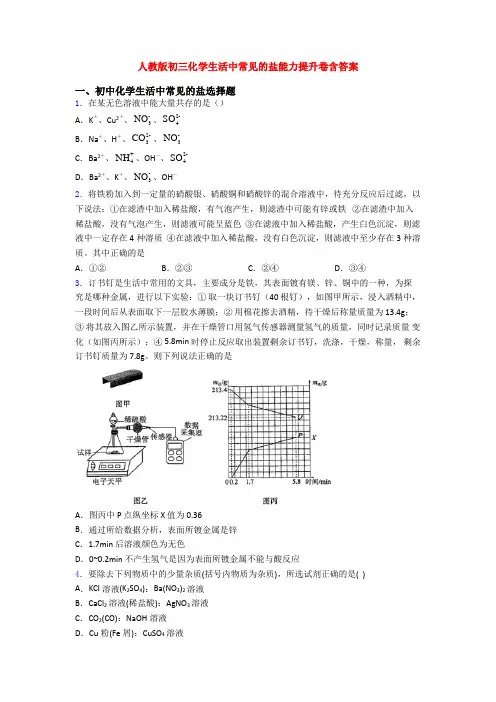 人教版初三化学生活中常见的盐能力提升卷含答案