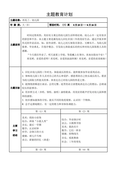 大班主题教育计划(再见了,幼儿园)