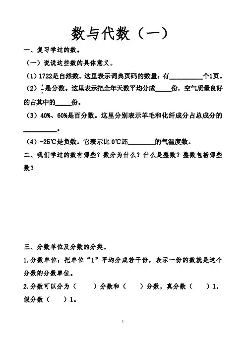 最新人教版六年级下册复习数与代数(一)练习题以及答案