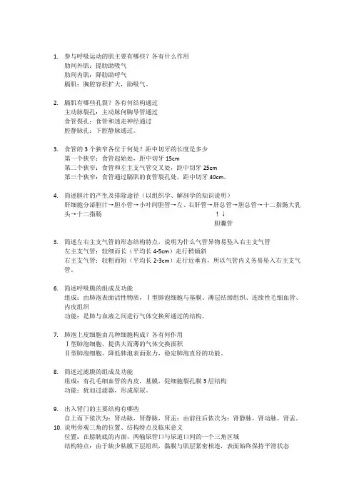 人体解剖学重要简答题加习题答案
