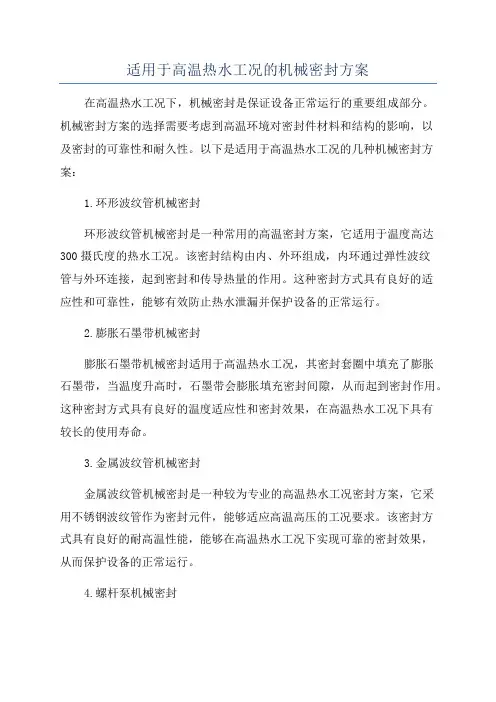 适用于高温热水工况的机械密封方案