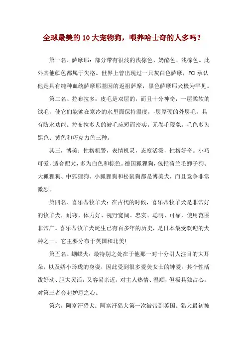 全球最美的10大宠物狗,喂养哈士奇的人多吗？