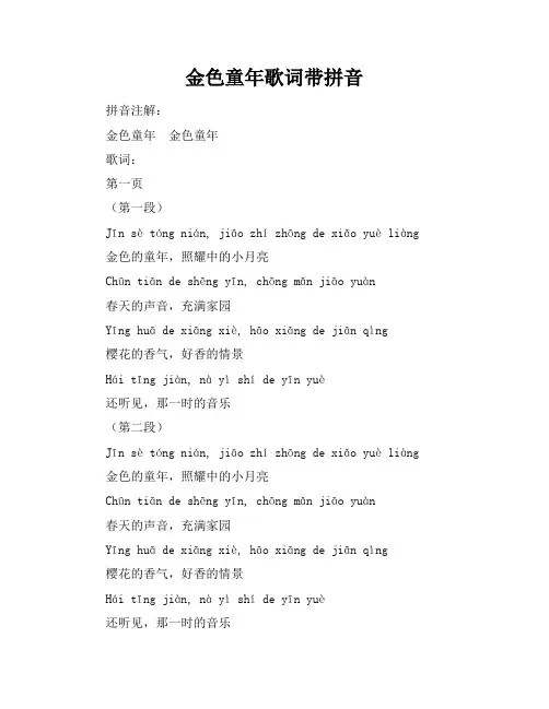 金色童年歌词带拼音(2页)