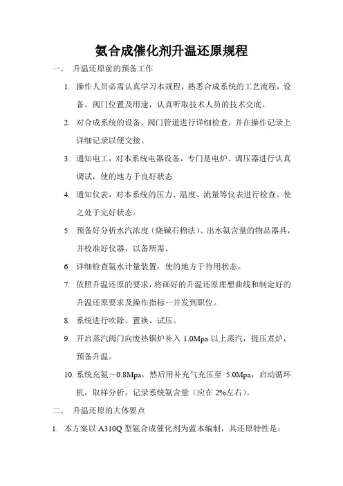 氨合成催化剂升温还原规程