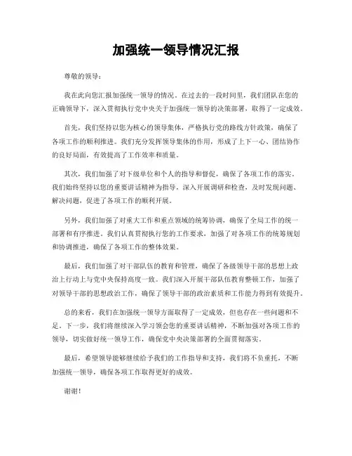 加强统一领导情况汇报