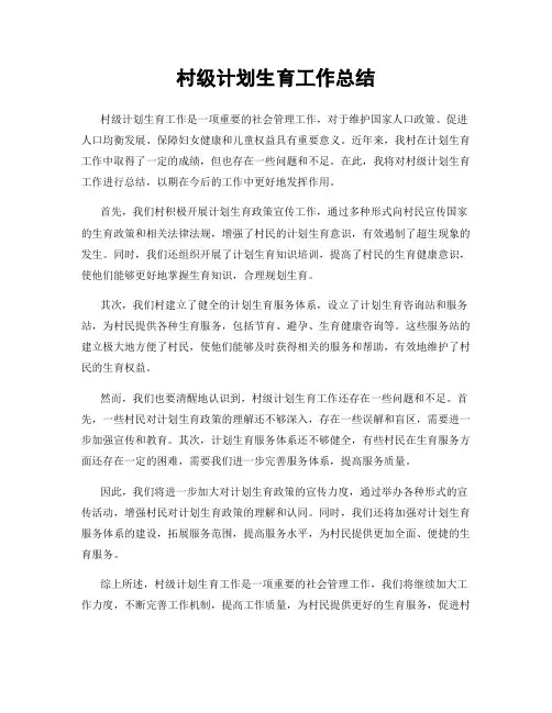 村级计划生育工作总结