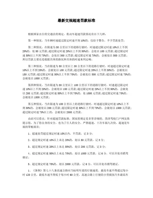 最新交规超速罚款标准