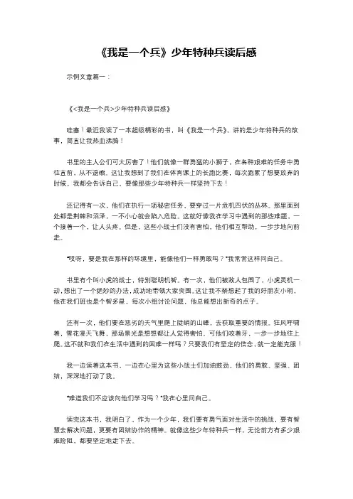 《我是一个兵》少年特种兵读后感