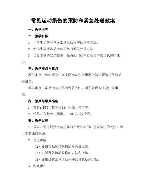 常见运动损伤的预防和紧急处理教案