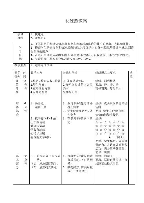 初中体育与健康优质课教案快速跑