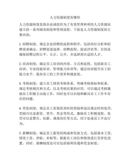 人力资源制度有哪些