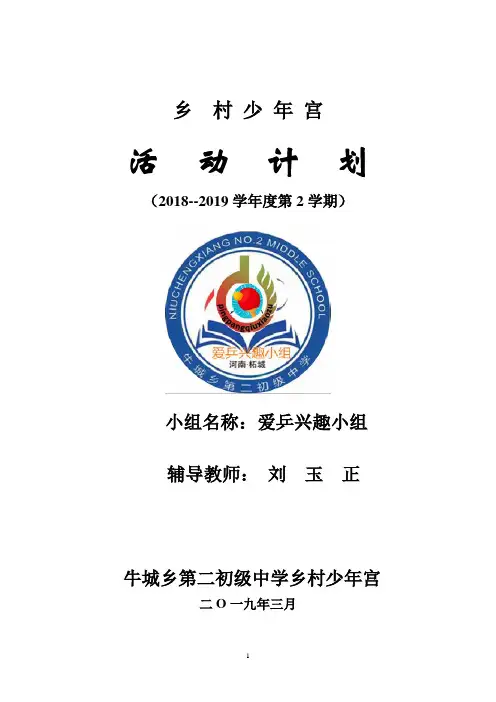 乡村少年宫乒乓球兴趣小组活动计划