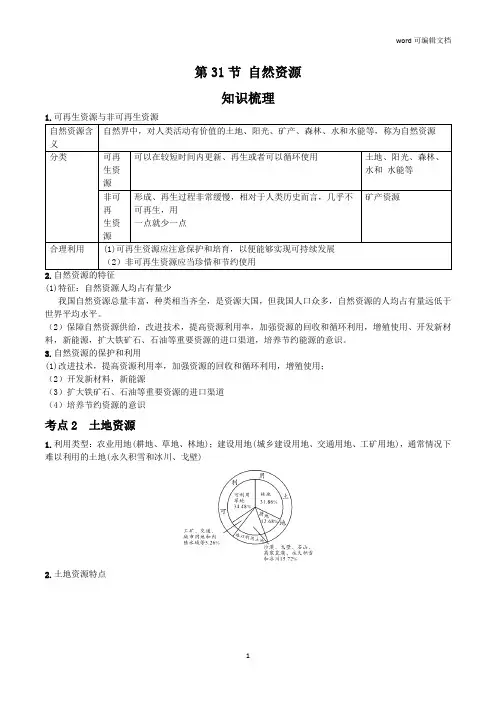 2021年人教版中考地理一轮复习 考点梳理+真题回顾  31 自然资源