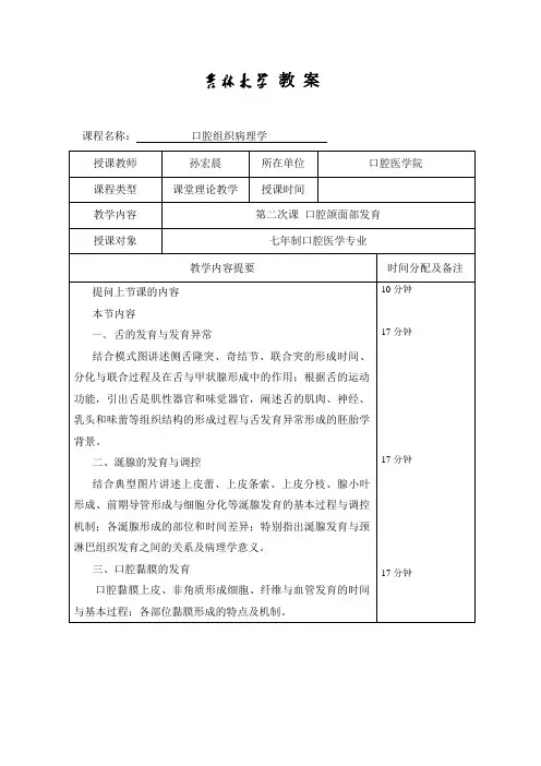 0305 口腔组织病理学教案 第1章 口腔颌面部发育(2)