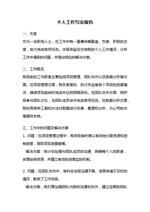 个人工作写实报告