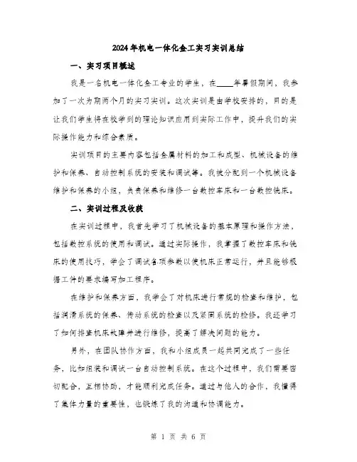 2024年机电一体化金工实习实训总结(2篇)