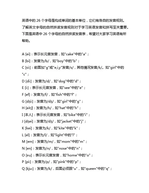 26个英文字母的自然拼读发音表