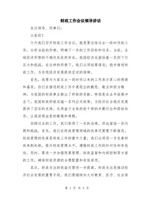 财政工作会议领导讲话