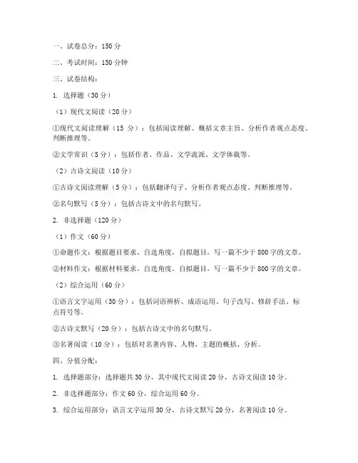 语文高考试卷分值