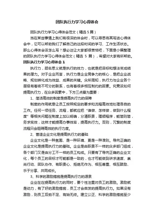 团队执行力学习心得体会范文（精选5篇）