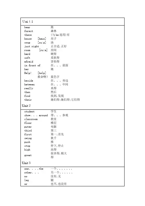 译林版英语词汇表(五年级上)