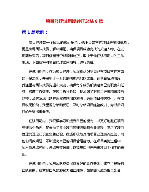 项目经理试用期转正总结8篇