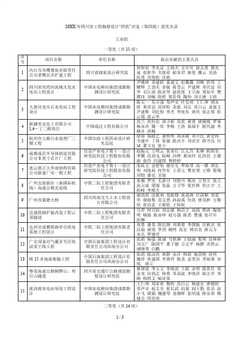 省工程勘察设计四优评选(第四批)获奖名录