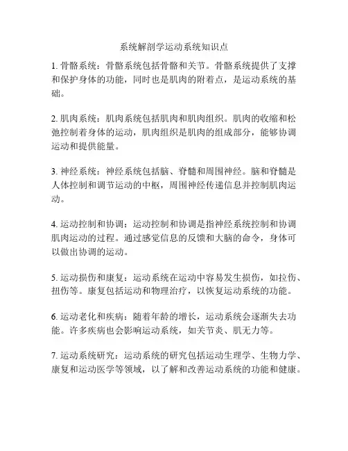 系统解剖学运动系统知识点