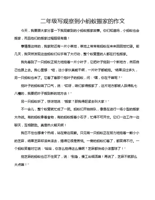 二年级写观察到小蚂蚁搬家的作文