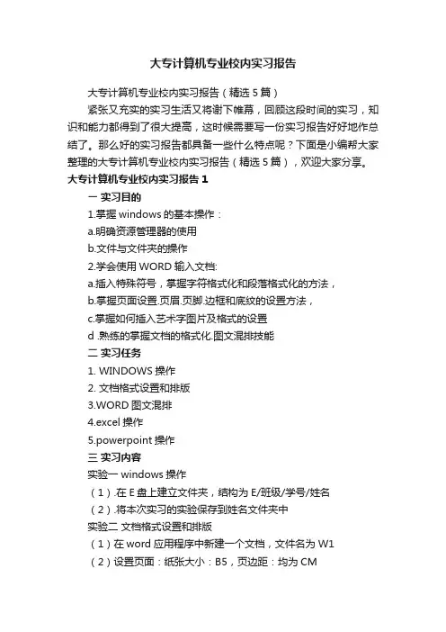 大专计算机专业校内实习报告（精选5篇）