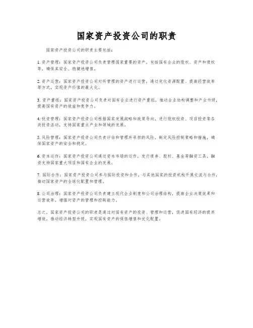 国家资产投资公司的职责
