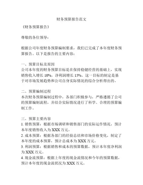 财务预算报告范文