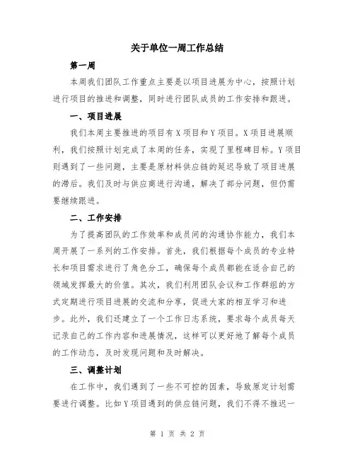 关于单位一周工作总结