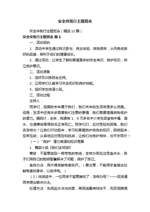 安全伴我行主题班会（精选12篇）