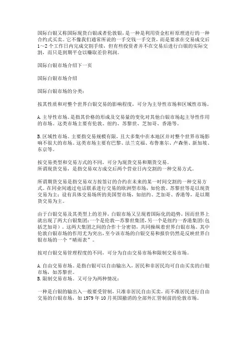 国际白银市场介绍