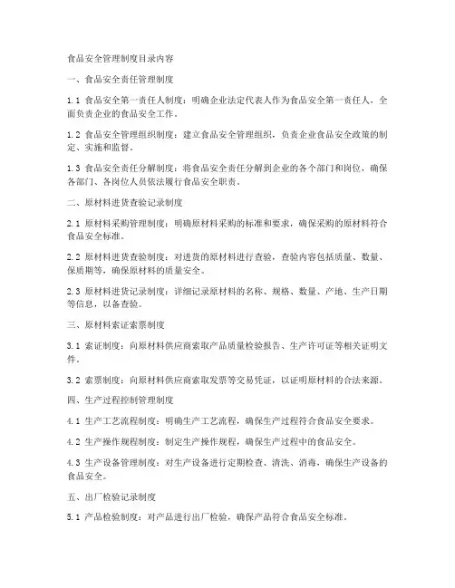 食品安全管理制度目录内容