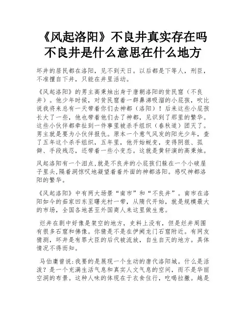 《风起洛阳》不良井真实存在吗 不良井是什么意思在什么地方