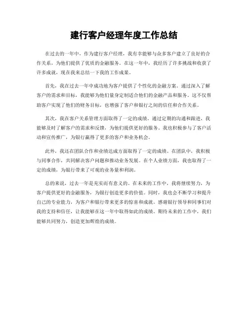 建行客户经理年度工作总结