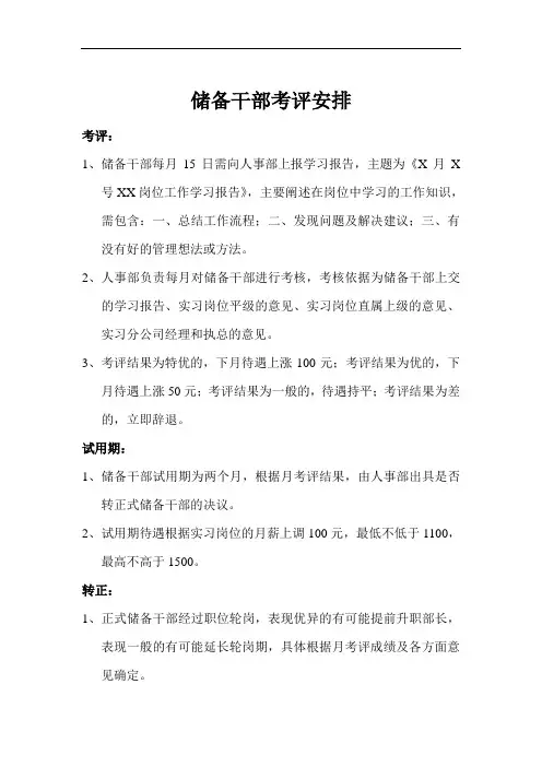 储备干部考评安排