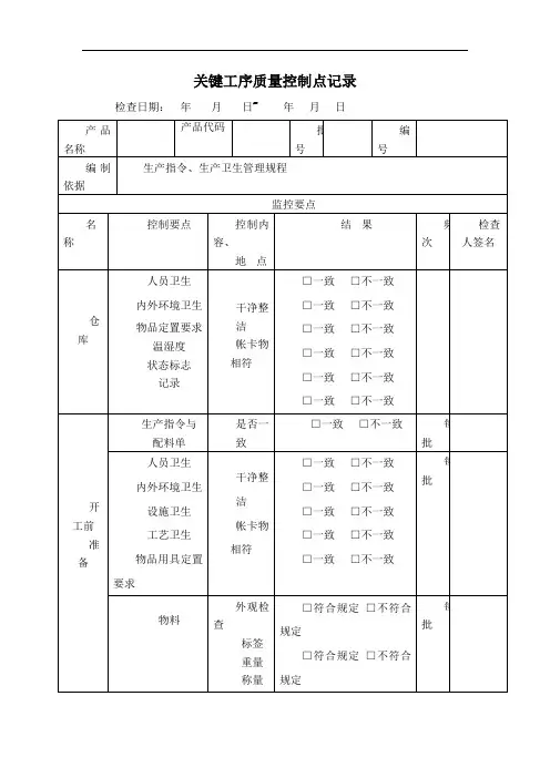 关键工序质量控制点记录