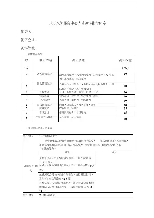 人才测评指标体系备课讲稿
