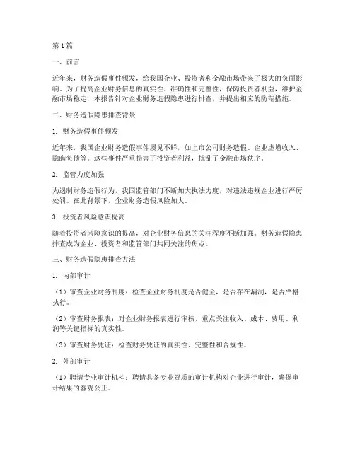 财务造假隐患排查报告(3篇)