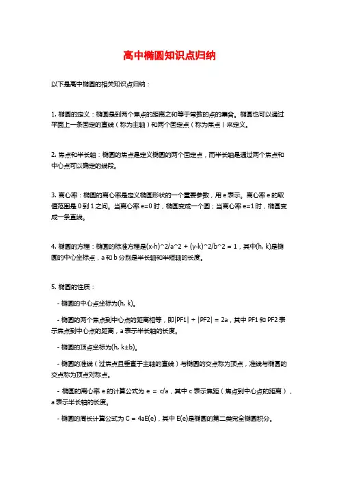 高中椭圆知识点归纳