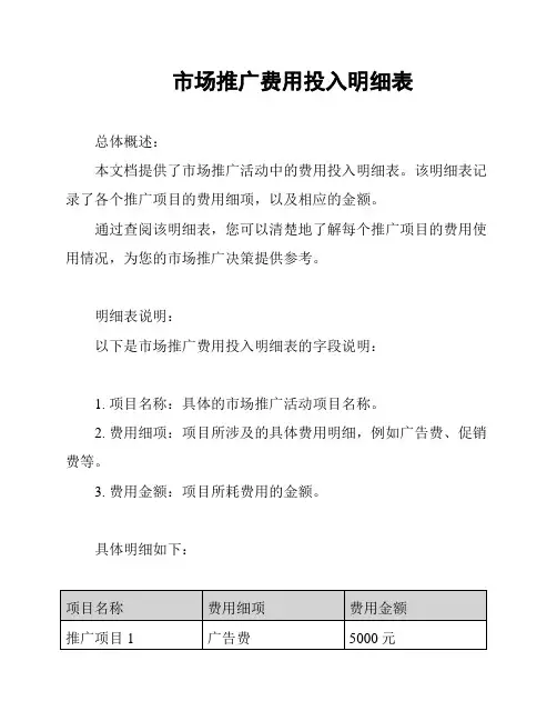 市场推广费用投入明细表