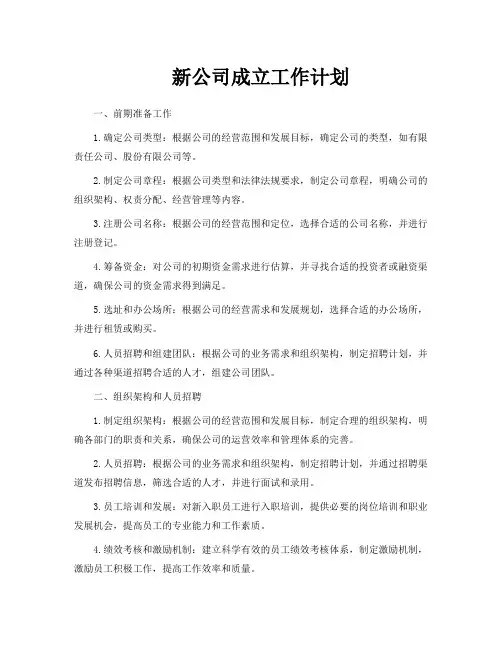 新公司成立工作计划