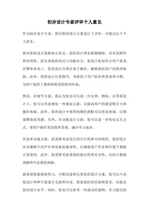 初步设计专家评审个人意见