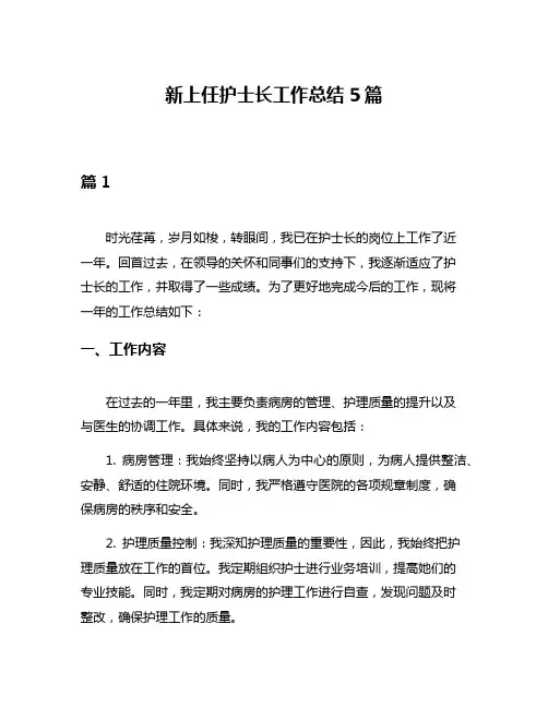 新上任护士长工作总结5篇