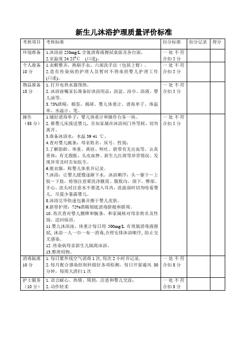 新生儿沐浴护理质量评价标准