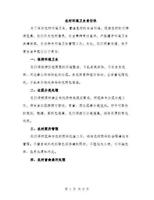 农村环境卫生责任状（4篇）